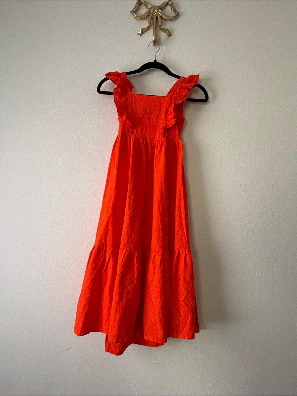 SHEIN Bright Orange Girls' Ruffle Strap Dress